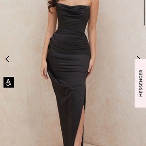 BLACK SATIN STRAPLESS CORSET MAXI